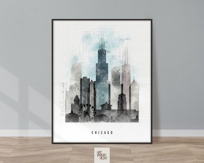 Chicago skyline art print urban
