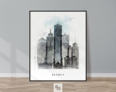 Detroit skyline art print urban