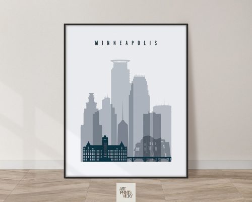 Minneapolis skyline poster grey blue
