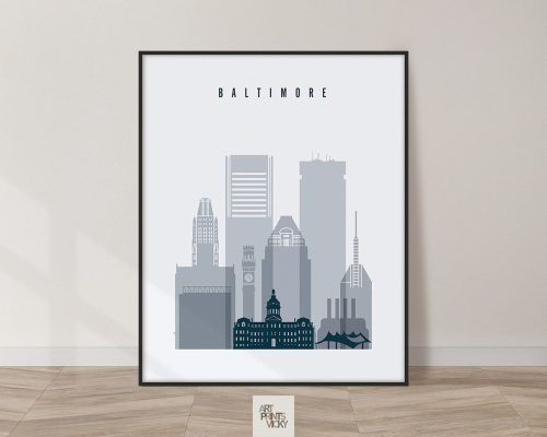 Baltimore skyline poster grey blue