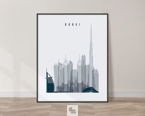 Dubai skyline poster grey blue