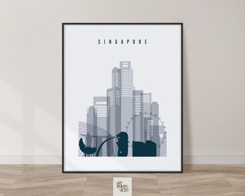 Singapore skyline poster grey blue