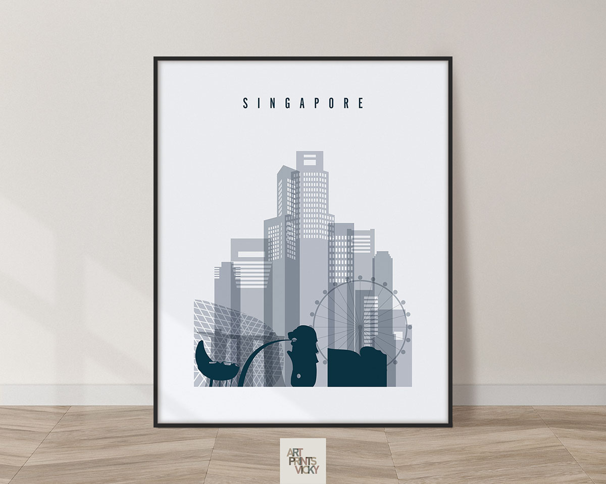 Singapore skyline poster grey blue