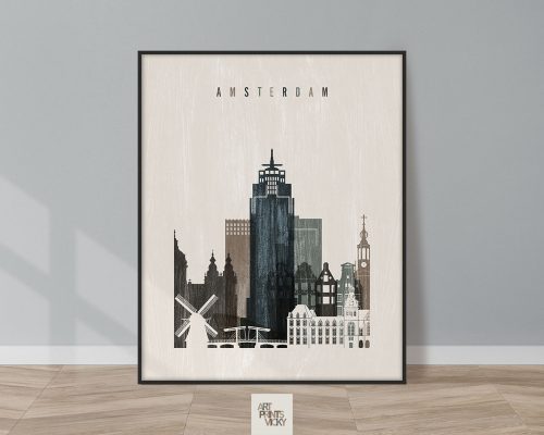 Amsterdam skyline print distressed 2