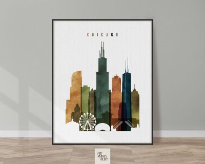 Chicago skyline print watercolor 3