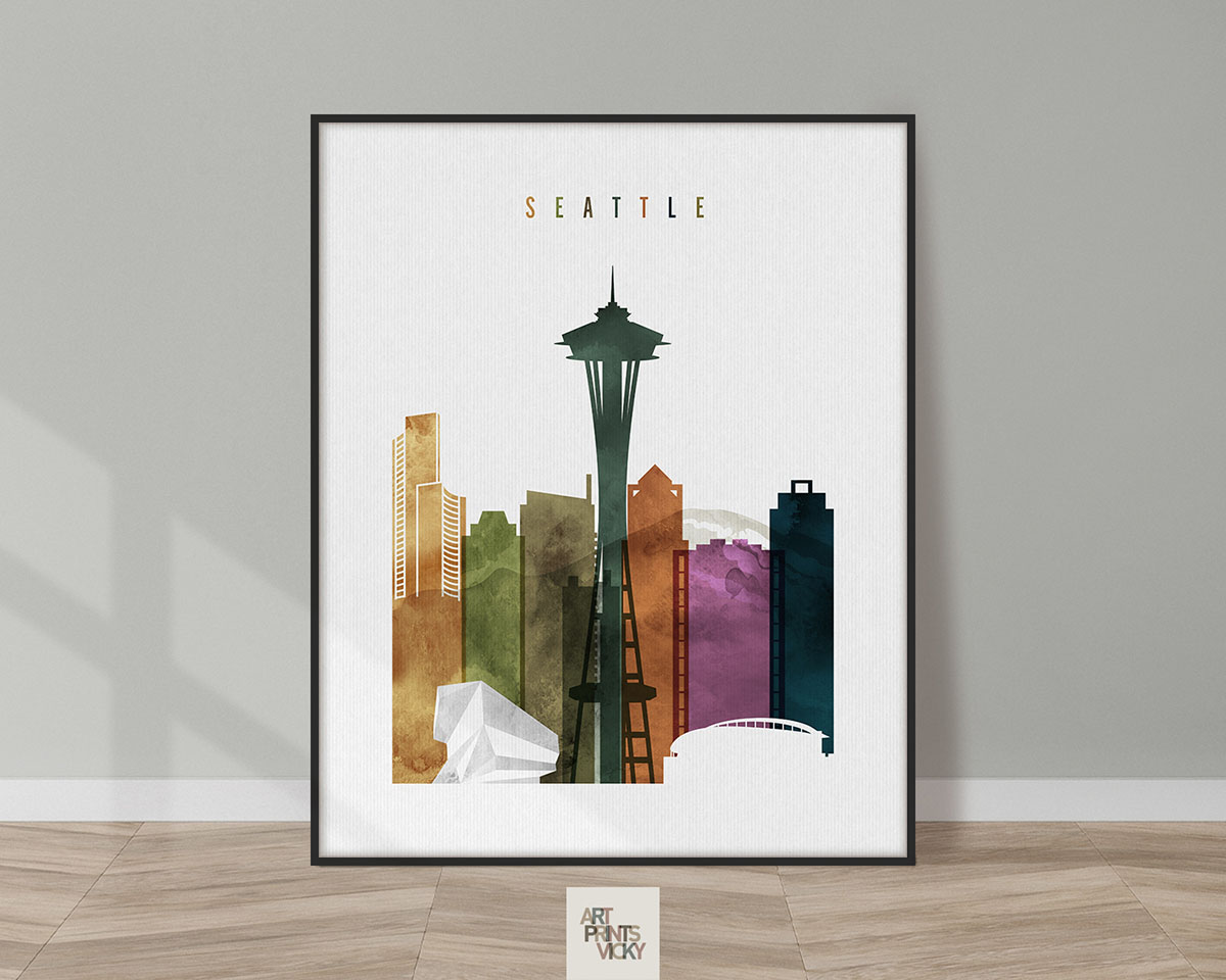 Seattle skyline poster watercolor 3