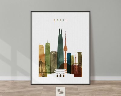 Seoul skyline poster watercolor 3