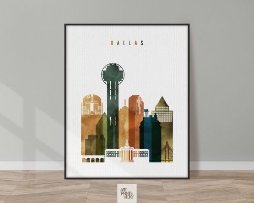 Dallas skyline print watercolor 3