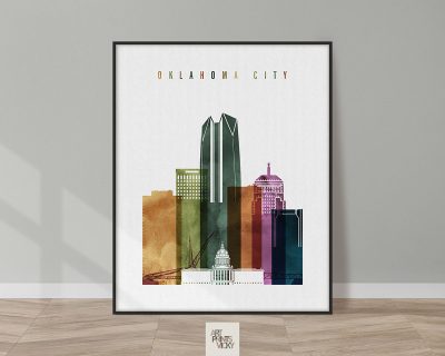 Oklahoma City skyline print watercolor 3