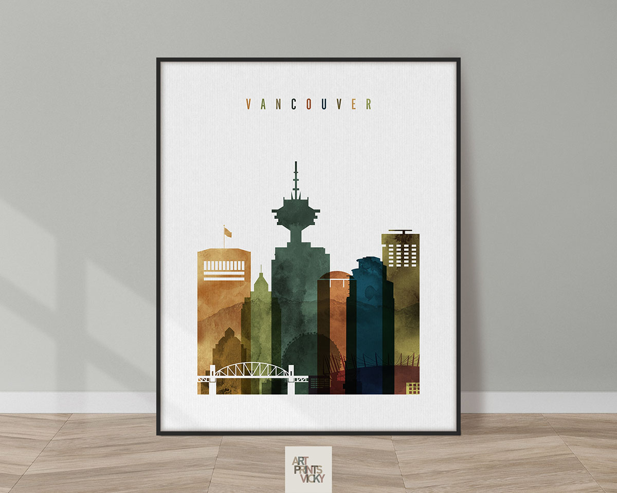 Vancouver skyline art watercolor 3