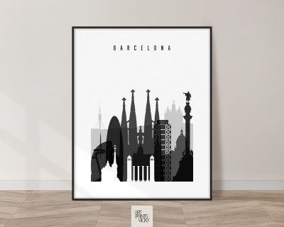 Barcelona skyline black and white art