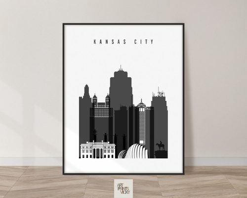 Kansas City skyline black and white art