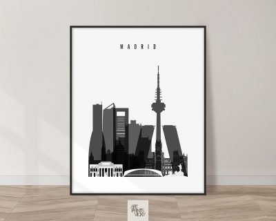Madrid skyline black and white poster
