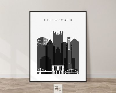 Pittsburgh skyline black and white print