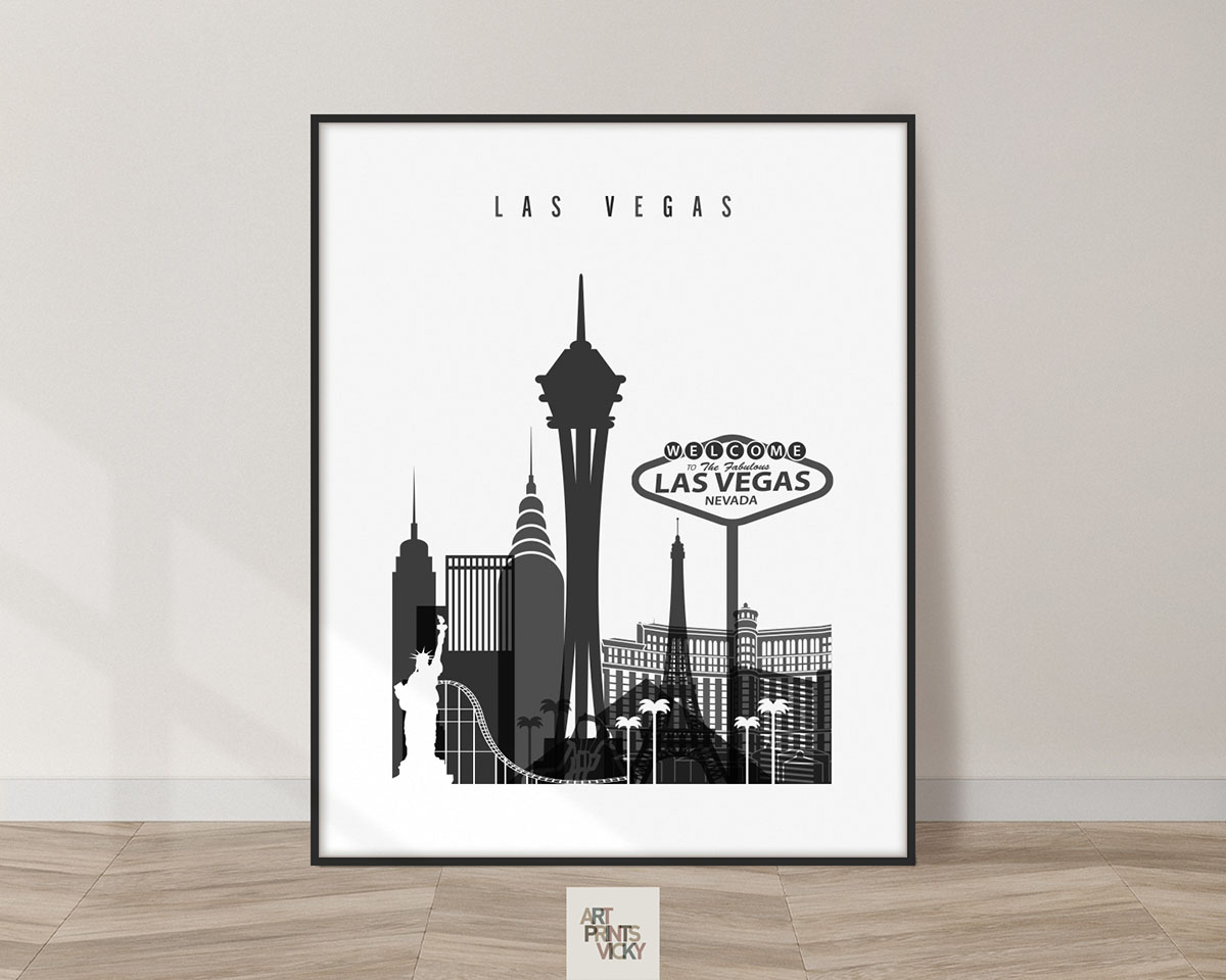 Las Vegas skyline black and white art