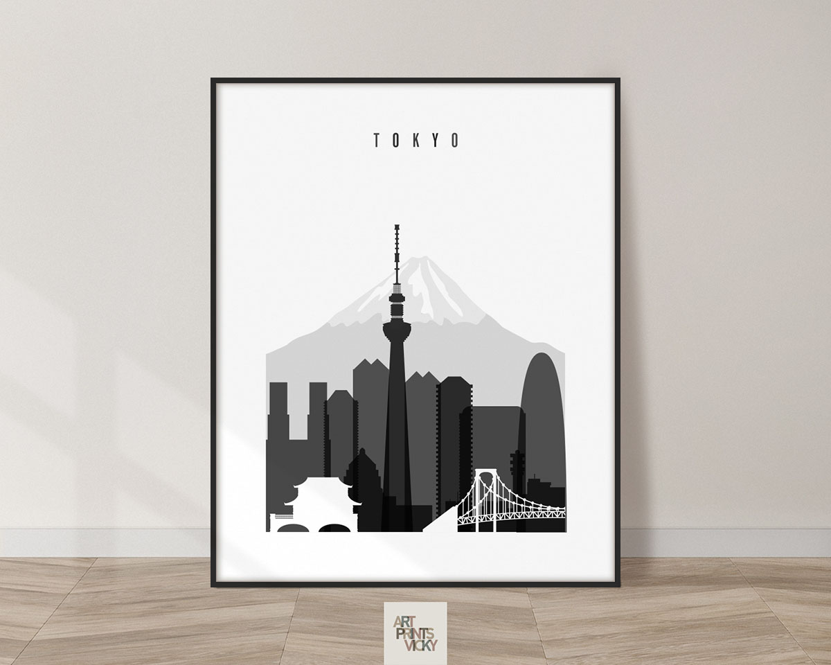 Tokyo black and white skyline poster