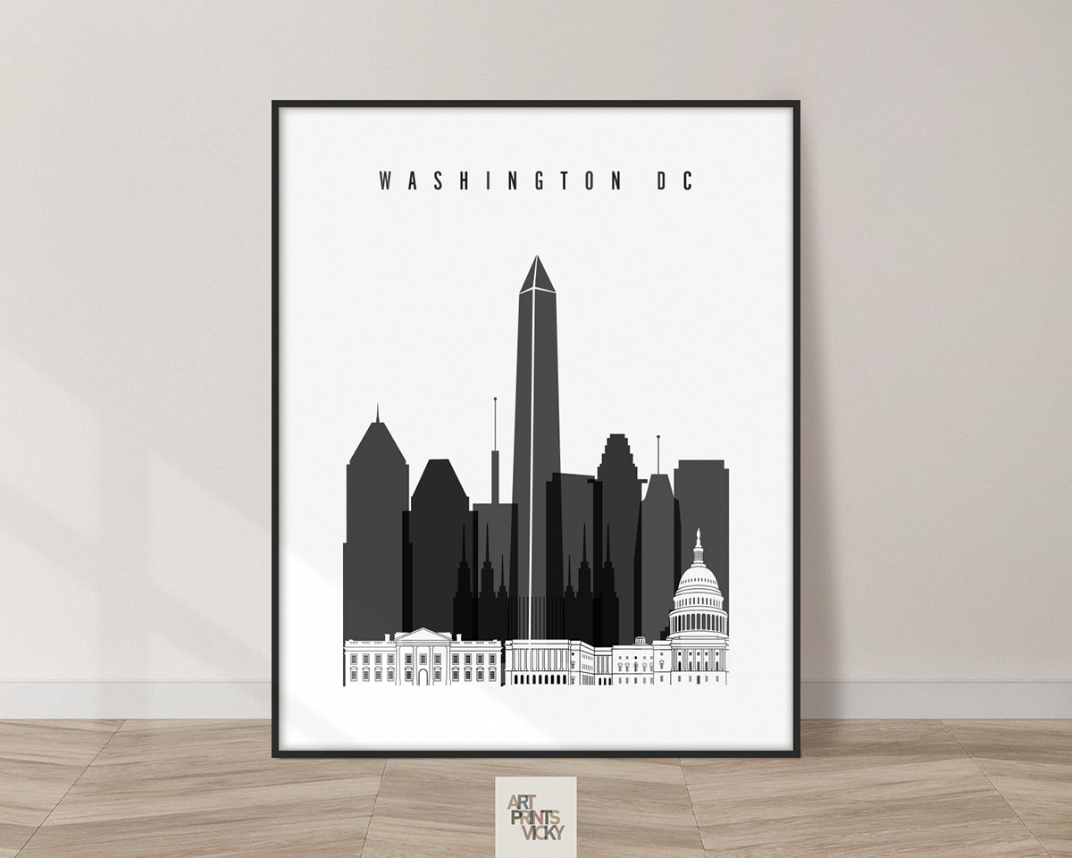 Washington DC skyline black and white art