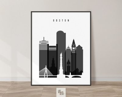 Boston Skyline Black And White Art Print
