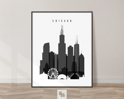Chicago skyline black and white art
