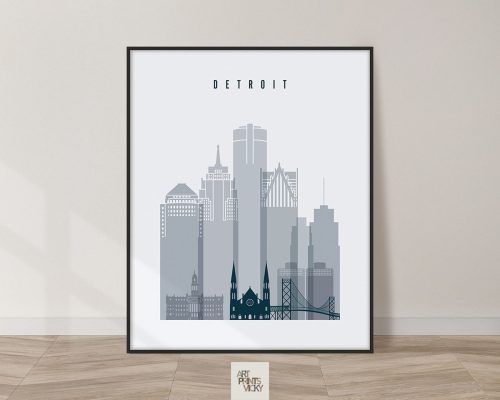Detroit skyline poster grey blue