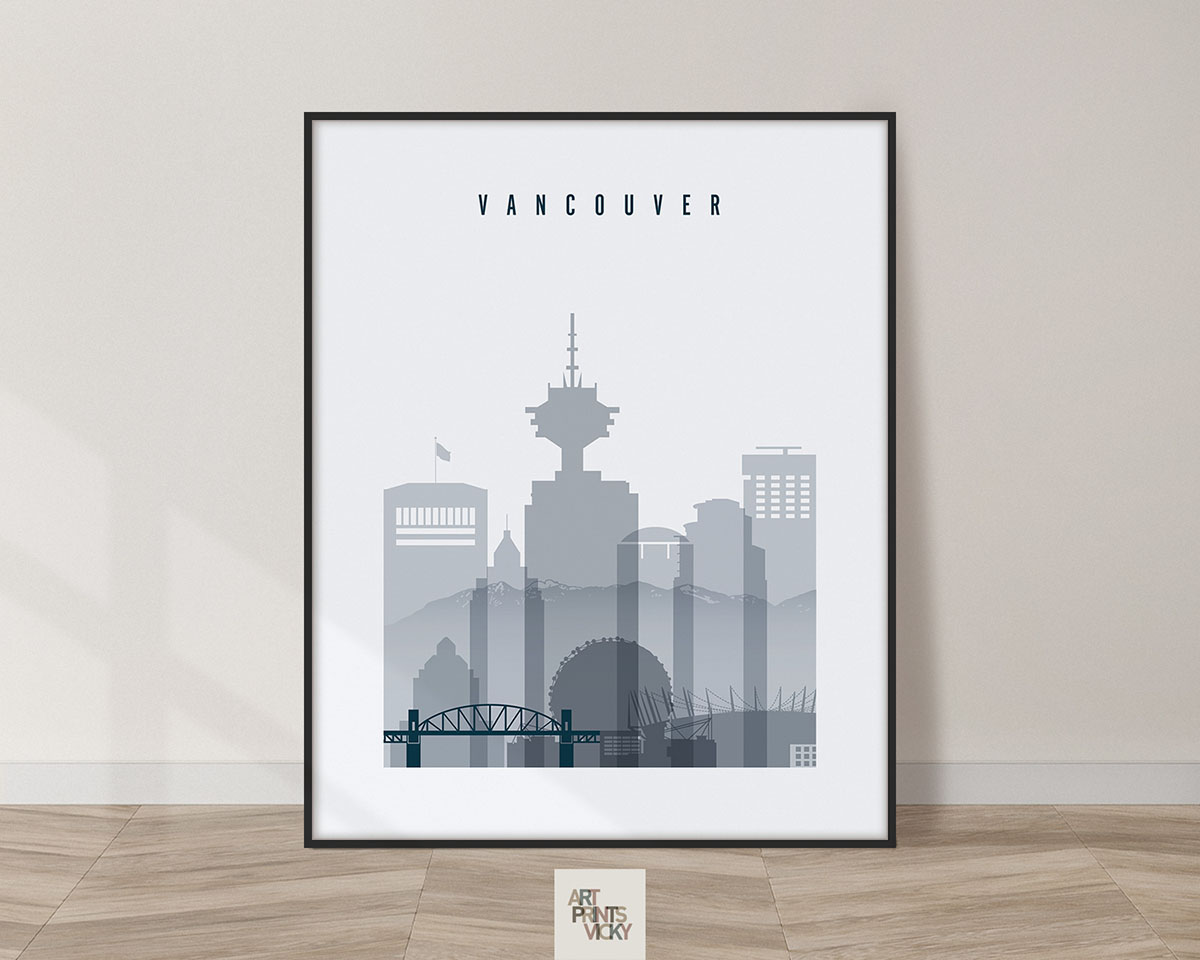 Vancouver skyline poster grey blue