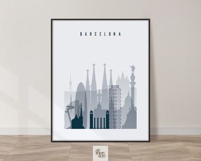 Barcelona skyline poster grey blue