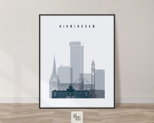 Birmingham skyline poster grey blue