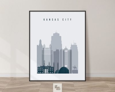 Kansas City skyline poster grey blue