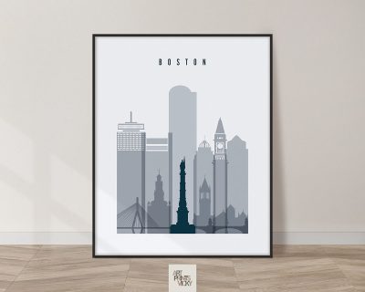 Boston skyline poster grey blue