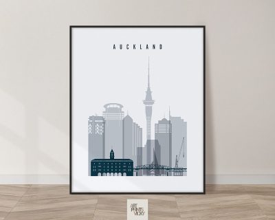 Auckland skyline poster grey blue