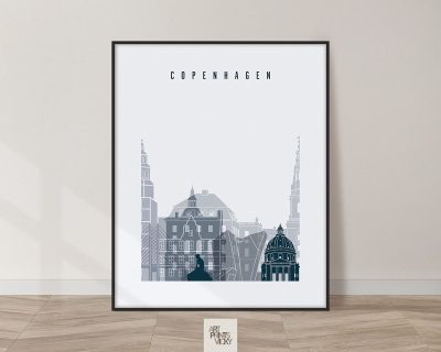 Copenhagen skyline poster grey blue