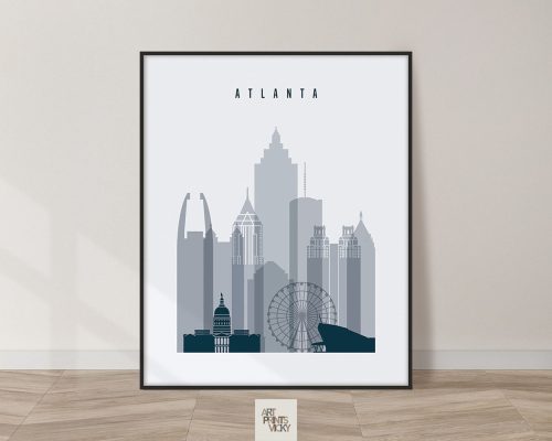 Atlanta skyline poster grey blue