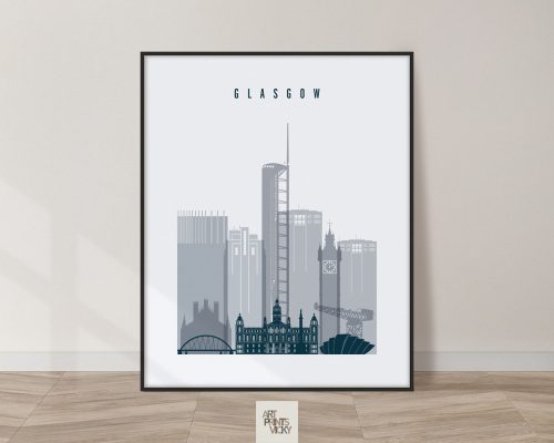 Glasgow skyline print grey blue