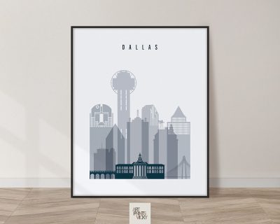 Dallas skyline poster grey blue