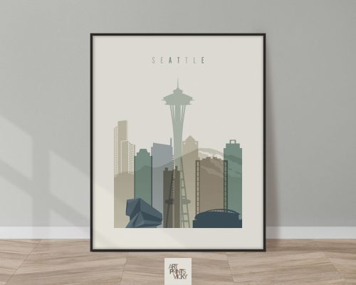 Seattle print skyline earth tones 1