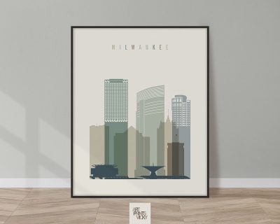 Milwaukee skyline print earth tones 1