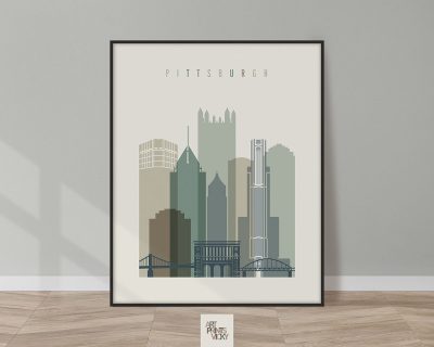 Pittsburgh print skyline earth tones 1