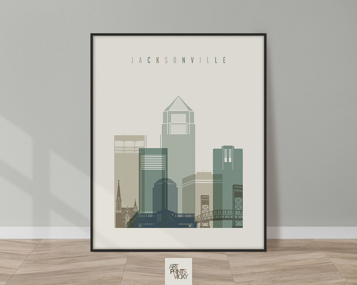 Jacksonville print skyline earth tones 1