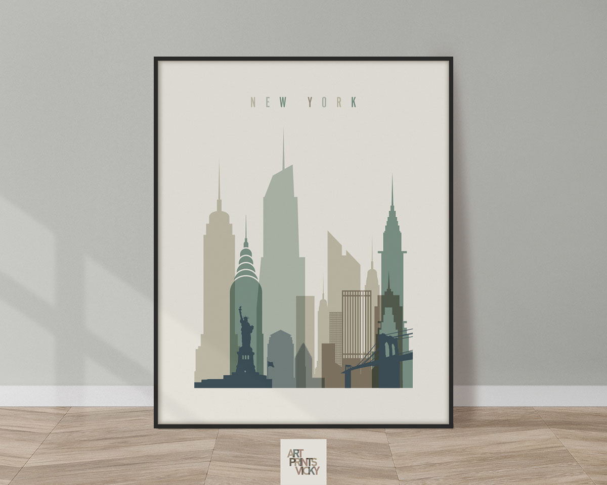 New York print skyline earth tones 1
