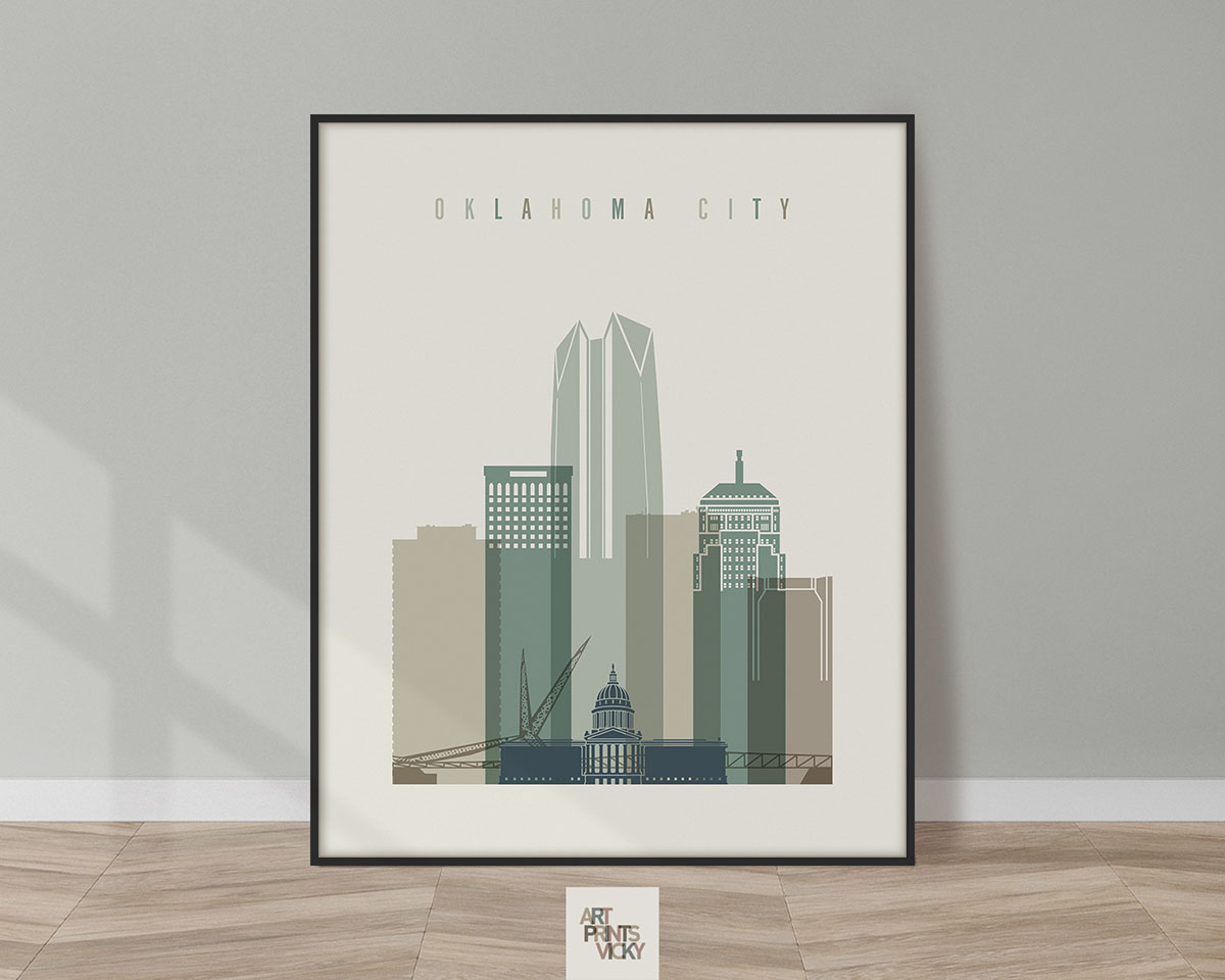 Oklahoma City print skyline earth tones 1