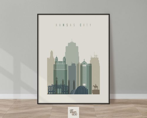 Kansas City print skyline earth tones 1