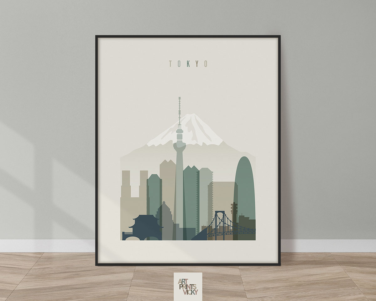 Tokyo print skyline earth tones 1