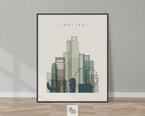 Singapore print skyline earth tones 1