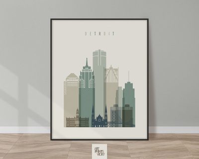 Detroit print skyline earth tones 1
