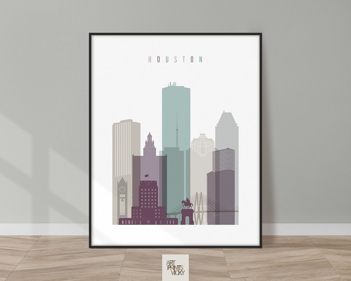 Houston skyline print pastel 2