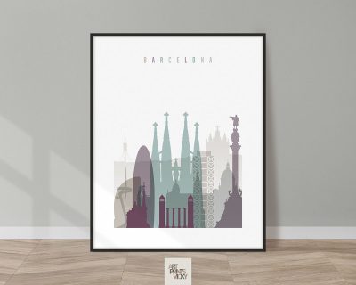 Barcelona skyline poster pastel 2