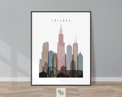Chicago skyline poster distressed 1