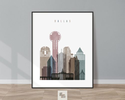 Dallas skyline poster distressed 1