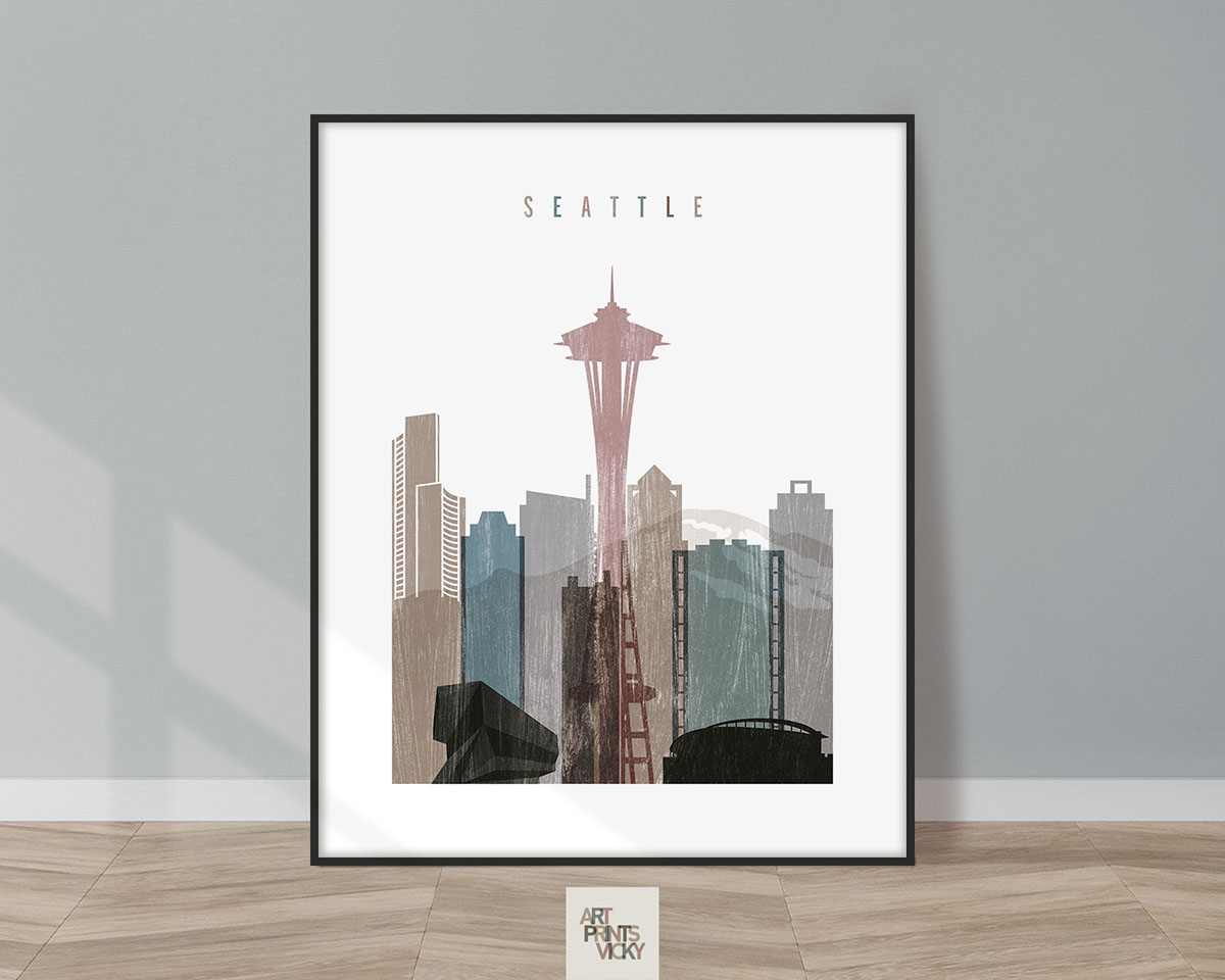 Seattle skyline poster distressed 1