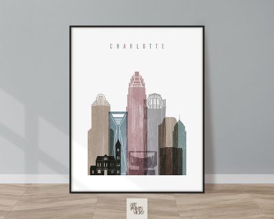 Charlotte skyline poster distressed 1